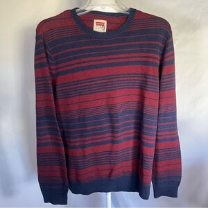 Levi’s Men’s Striped Crewneck Sweater Navy Blue and Burgundy Size XL‎